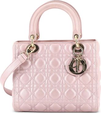 Dior Lady Dior Bag Cannage Quilt Metallic Leather Medium satchel - Rosa
