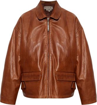 Marni Giacca in pelle lucida con martingala posteriore - - Jackets - Donna - Marrone - S