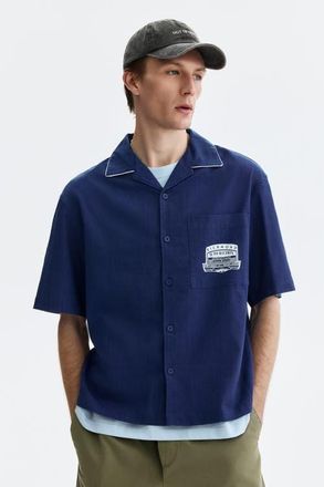 H&M Relaxed-fit printed shirt in Navy Blue/richmond at Nordstrom, Size X-Large
