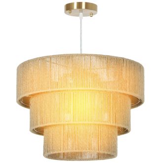 HOMCOM Boho Hemp Rope Pendant Light - Ceiling Light for Bedroom - Light Brown | TJ Hughes