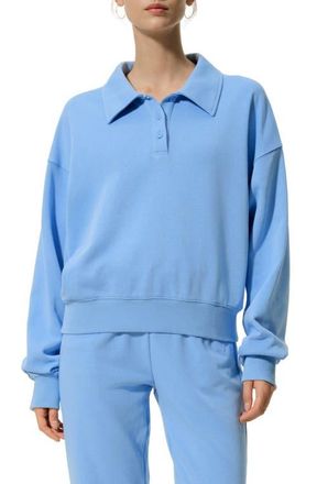 LilySilk SILKERRY Oversized Heirloom 89 Polo Collar Sweatshirt in Lagoon Blue at Nordstrom, Size Medium