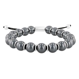 Robert Alton Stainless Steel Hematite Bead Bolo Bracelet