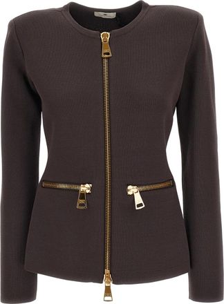 Elisabetta Franchi Cardigan met ritsdetail - Dames - Blazers - Bruin - XS - Jassen