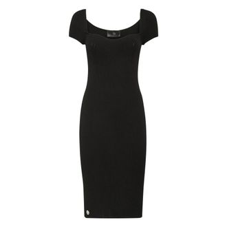 Philipp Plein Gebreide Midi Jurk - Dames - Kleedjes - Zwart - S - Polyester - Kleedjes