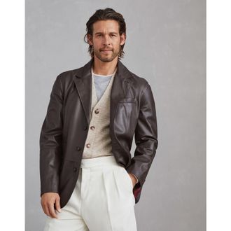 Brunello Cucinelli Mens Dark Brown Leather Blazer, Size XXS