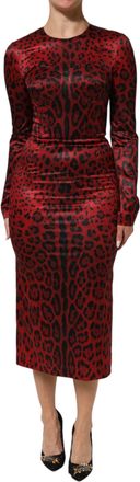 Dolce & Gabbana Red Leopard Sheath Long Sleeves Womens Dress
