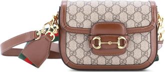 Gucci Borsa a tracolla Horsebit 1955 mini in tela cerata GG e pelle - Marrone
