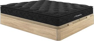 Vente-Unique Conjunto somier arc&oacute;n natural claro + colch&oacute;n de muelles ensacados con sobrecolch&oacute;n integrado de 180 x 200 cm - BLACK DREAM de YSM&Eacute;E