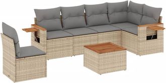 vidaXL Vidaxl - Set Sof&aacute;s De Jard&iacute;n 7 Piezas Y Cojines Rat&aacute;n Sint&eacute;tico Beige