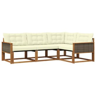 vidaXL Conjunto De Sof&aacute;s De Exterior Con Coj&iacute;n 4 Pcs Natural Y Crema Vidaxl