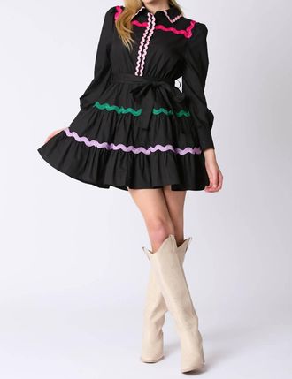 Peach Love California Multi Color Ricrac Trim Dress In Black