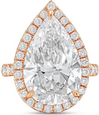 Diana M. Jewels 18kt rose gold 15cts pear lab grown diamond halo ring with pave band