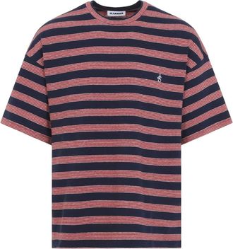 Jil Sander Tops, Heren, Veelkleurig, L, Katoen, Gestreepte T-shirt met ronde hals