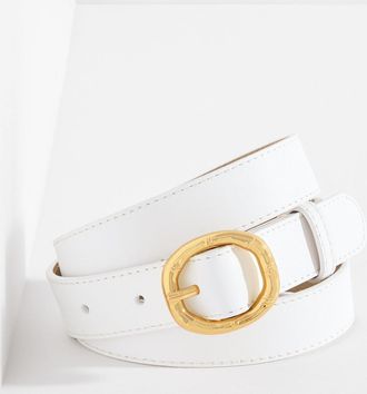 Talbots Bamboo Buckle Leather Belt - White - Medium Talbots