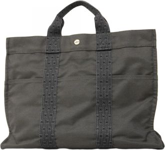 Herm&egrave;s Gray Canvas Tote Bag (Pre-Owned)