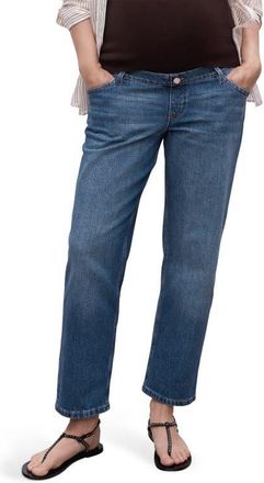 Mango Over the Bump Ankle Straight Leg Maternity Jeans in Dark Blue at Nordstrom, Size 10