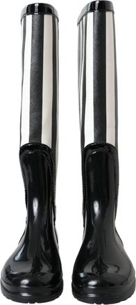 Dolce & Gabbana Black Rubber Knee High Flat Boots Womens Shoes