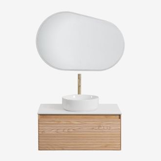 Sklum Conjunto De Mueble De Ba&ntilde;o Suspendido 80x50 Cm En Madera De Fresno Tedrik Sklum