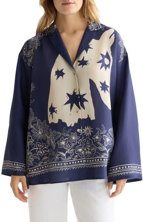 Scotch & Soda Relaxed Fit Mixed Print Button-Up Shirt in Horse Bandana Dress Blues at Nordstrom, Size 10 Us