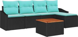 vidaXL Conjunto De Sof&aacute;s De Jard&iacute;n 6 Uds. Negro Rat&aacute;n Sint&eacute;tico Vidaxl