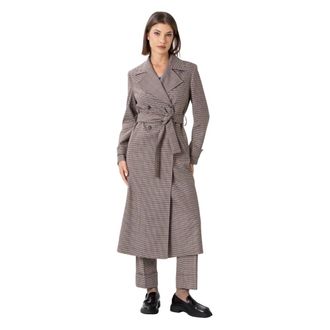 Kocca Trench Coats, female, Gray, Size: XL Long Finely Chequered Trench Coat