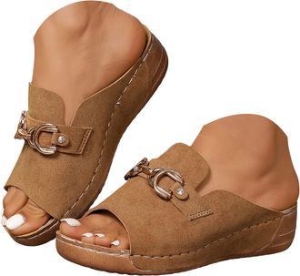 Generic Orthopedic Wedge Sandals for Women 2026 Dressy Comfortable Low Wedges Walking Sandals Summer Slip On Beach Flip Flops with Arch Support Open Toe Wide 