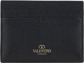 Valentino Garavani Womens Rockstud Card Holder Nero Calf Leather Bos Taurus Wallet