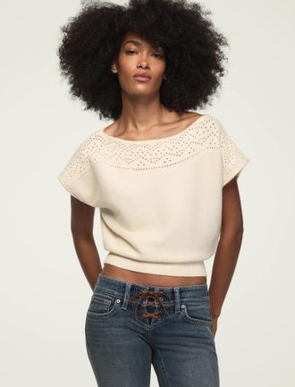 Lucky Brand Womens Pointelle Cloud Soft Sweater Tee