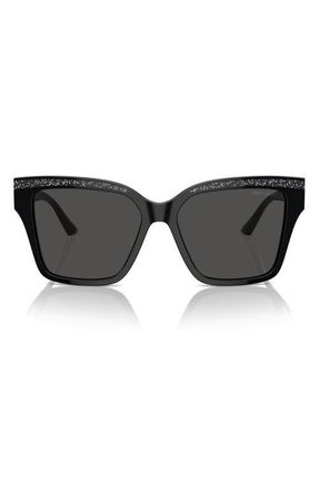 Jimmy Choo London 55mm Pillow Sunglasses in Black /Glitter /Dark Grey at Nordstrom