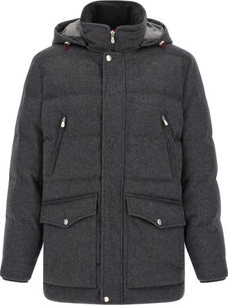 Brunello Cucinelli Grey Solid Hooded Jacket