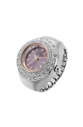 Jessica Simpson Milgrain Crystal Quartz Ring Watch, 20mm in Silver at Nordstrom Rack