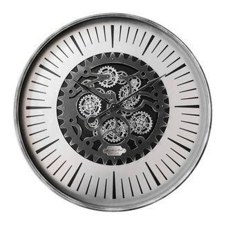 The Libra Company Palladium Wall Clock With Moving Cogs - Metal/MDF/Plastic/Alum in Silver