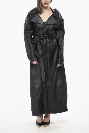 Balenciaga Leather Trench with Cut-outs and Belt Balenciaga