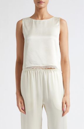 Leset Barb Lace Trim Sleeveless Satin Top in Creme at Nordstrom, Size X-Small