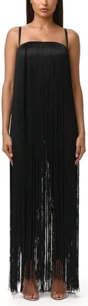 Naked Wardrobe Butter Fringe Romper in Black at Nordstrom, Size X-Large