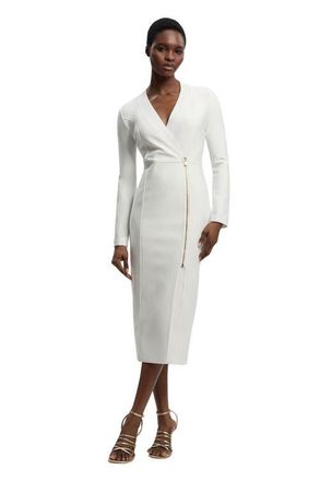Karen Millen Bandage Zip Detail Midi Dress in Ivory at Nordstrom, Size 10