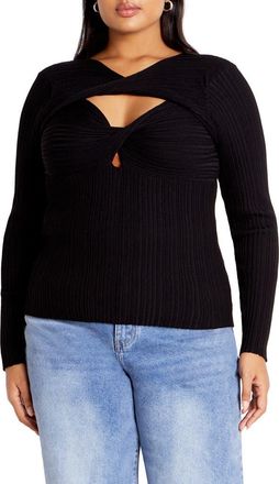 City Chic Tessa Cutout Rib Sweater in Black at Nordstrom