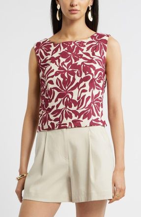 Nordstrom Linen Blend Shell Top in Burgundy Bloom at Nordstrom, Size Xx-Large