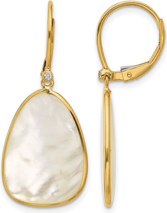 Diamond2Deal 14K Yellow Gold Mother of Pearl and Diamond Drop Dangle Earrings