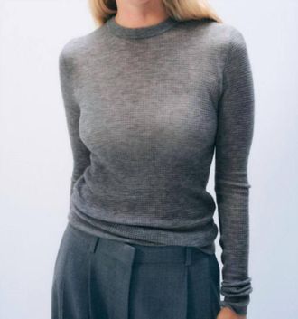 White + Warren Superfine Waffle Crewneck Sweater In Greystone Heather