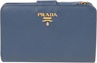 Prada Pre-owned Wallets, female, Blue, Size: ONE SIZE Pre-owned Metal Logo Compact Wallet