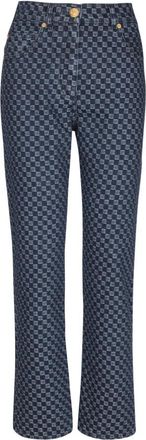 Balmain Recht gesneden jeans met monogram - Dames - Cropped Jeans - Blauw - XS - Katoen - Jeans