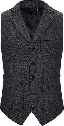 Generic Mens Suit Waistcoat Slim Fit, Herringbone Vest For Men Classic Modern Style V-Neck Suit Vest Slim Fit Button Up Sleeveless Jackets With Lapel Collar F