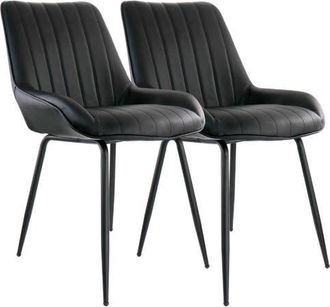 Elama 2 Piece Faux Leather Tufted Chair with Metal Legs in Black at Nordstrom