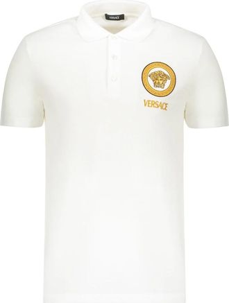 Versace Polo shirt van katoen met logopatch - Heren - Polos - Wit - 3XL - Katoen - Tops