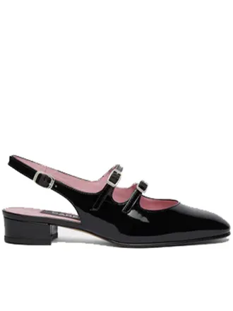 Carel Peche Glossy Black Patent Slingback Flats
