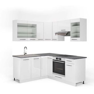 Vicco Cocina Esquinera Fame-line, Blanco Alto Brillo/blanco, 160 X 190 Cm, Et Antracita