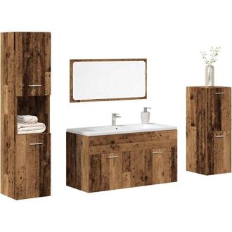 vidaXL Set Mobili da Bagno 4 pz Legno Antico in Legno Multistrato - Vidaxl