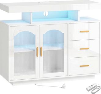 HOMCOM Aparador de sal&oacute;n 100x35x80 cm blanco brillante