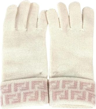 Fendi Pre-owned Accessories, female, Beige, Size: ONE SIZE Pre-owned Short Wool Gloves